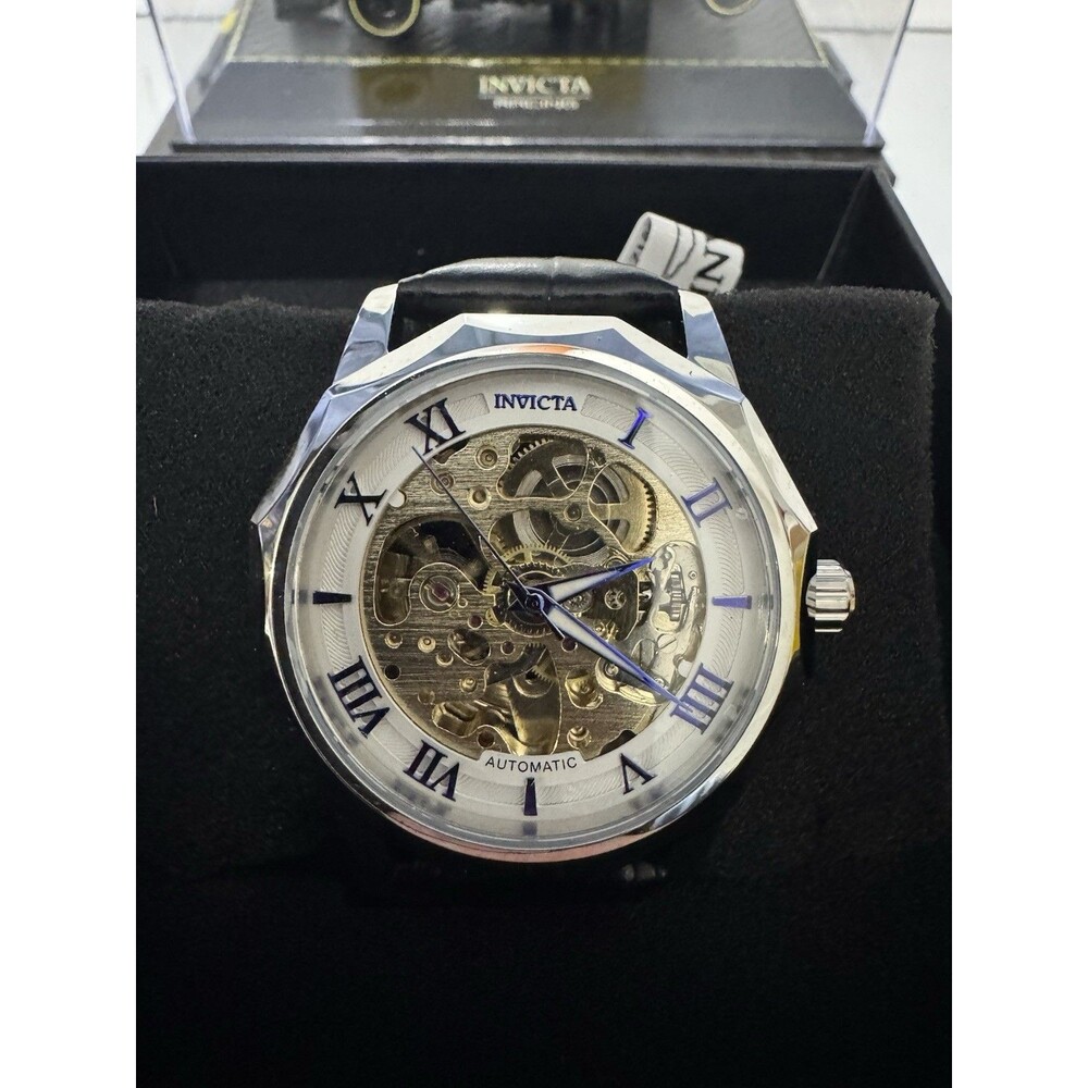 NEW INVICTA 69127 OBJET D ART SKELETON AUTOMATIC WATCH ANALOG LEATHER 42MM